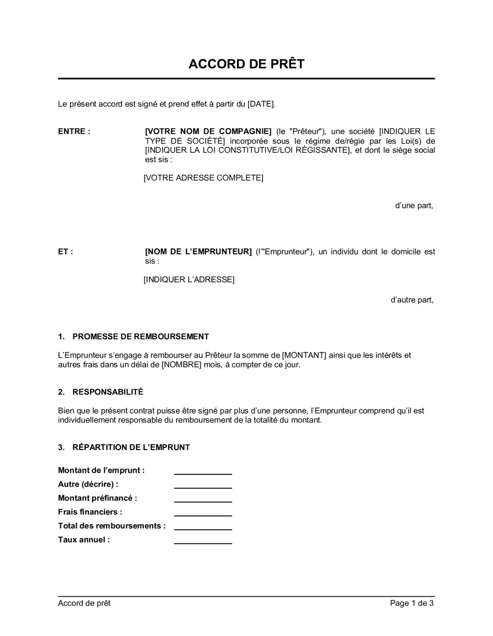 Business-in-a-Box's Accord de prêt