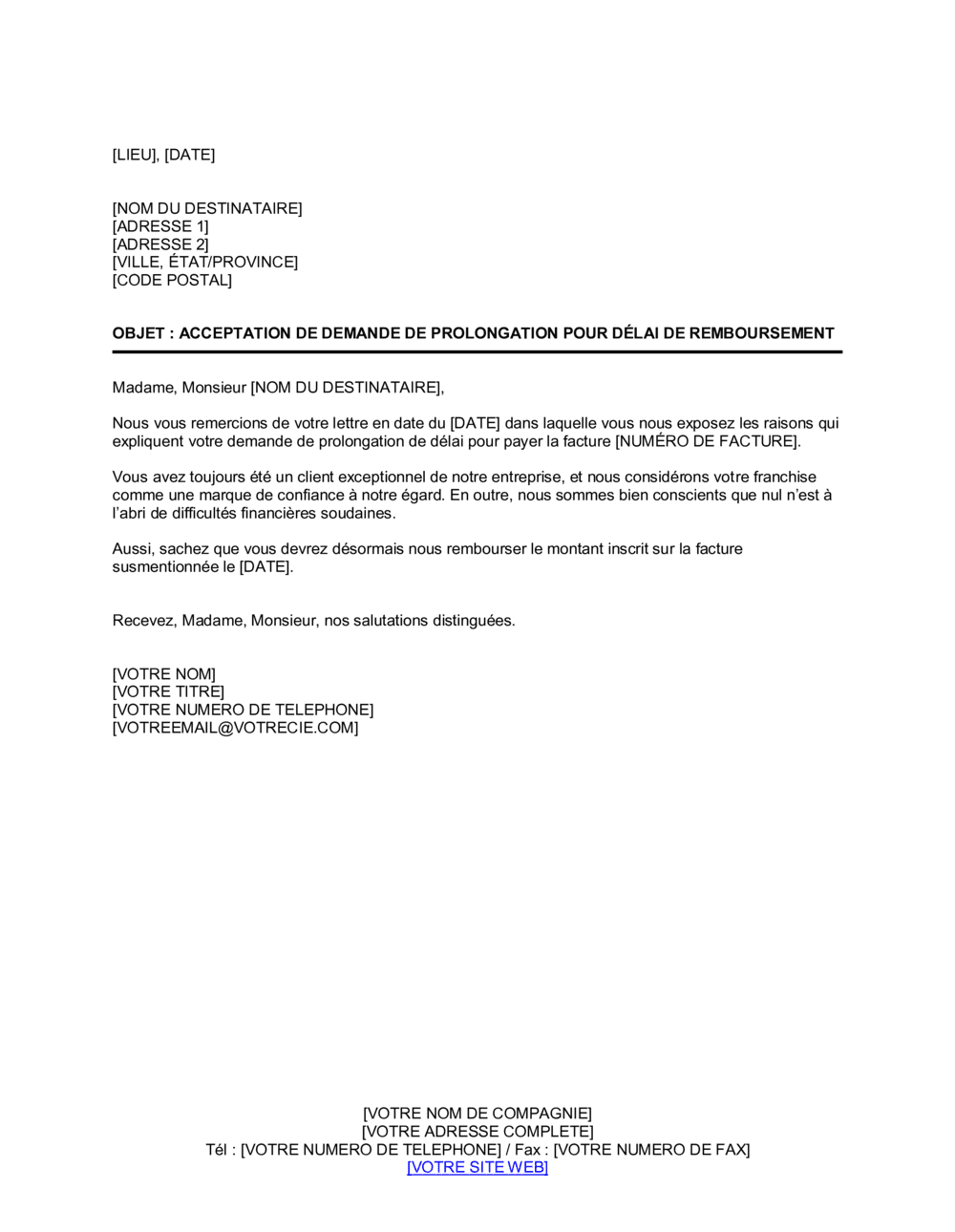 Business-in-a-Box's Accord de prolongation de délai de paiement