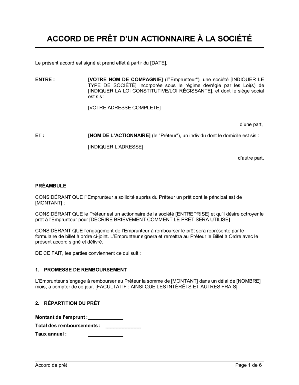 Business-in-a-Box's Accord de prêt d'un actionnaire