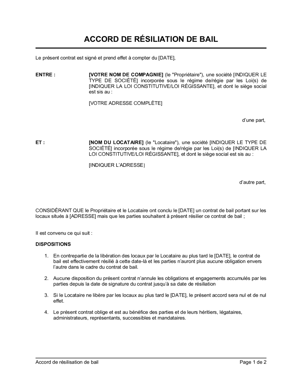 Business-in-a-Box's Accord de résilisation de bail