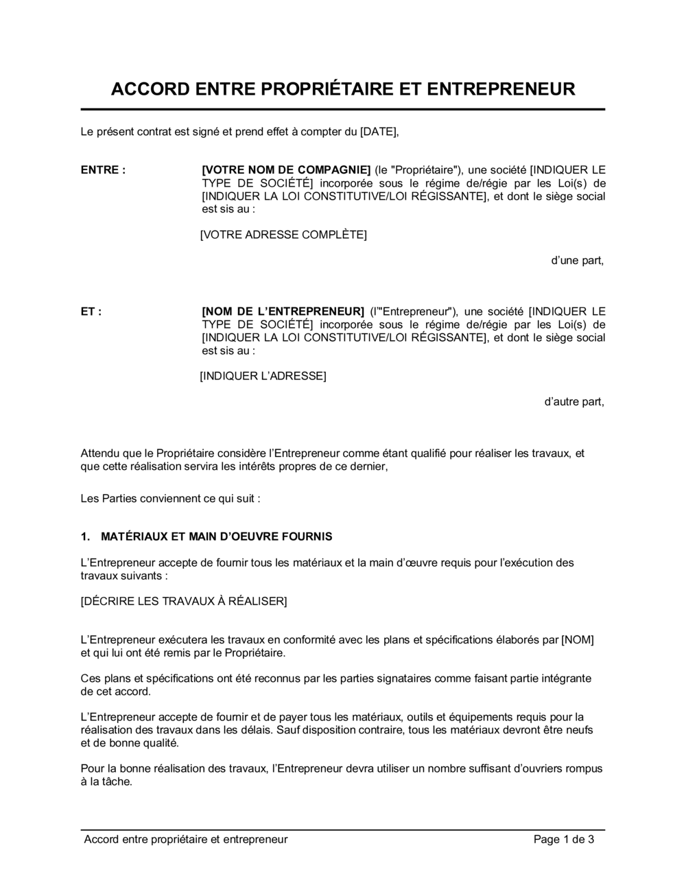 Business-in-a-Box's Accord entre propriétaire et entrepreneur