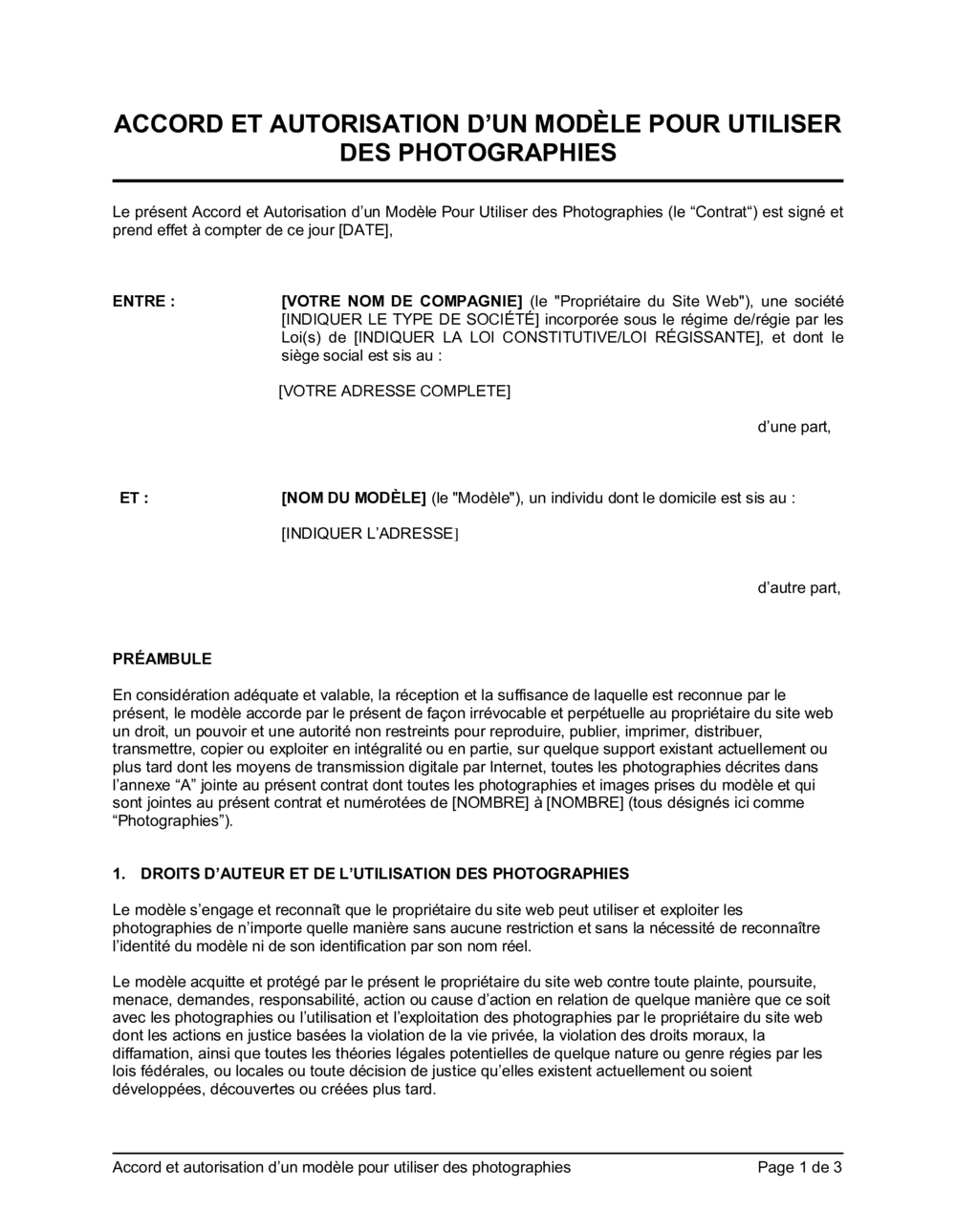 Business-in-a-Box's Accord et autorisation pour utiliser des photographies