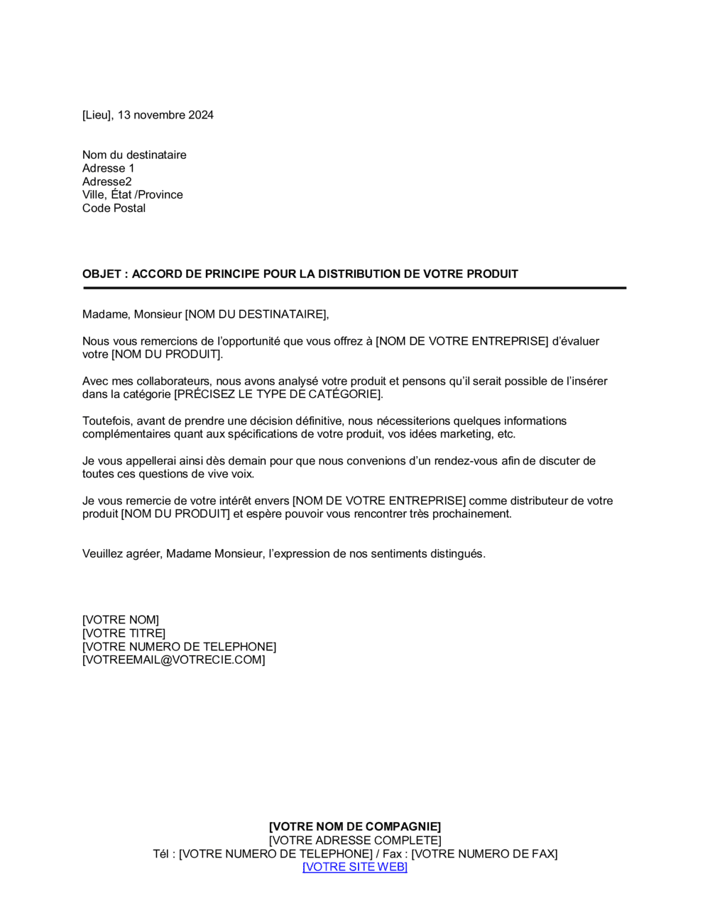 Business-in-a-Box's Accord préliminaire pour distribution de produits