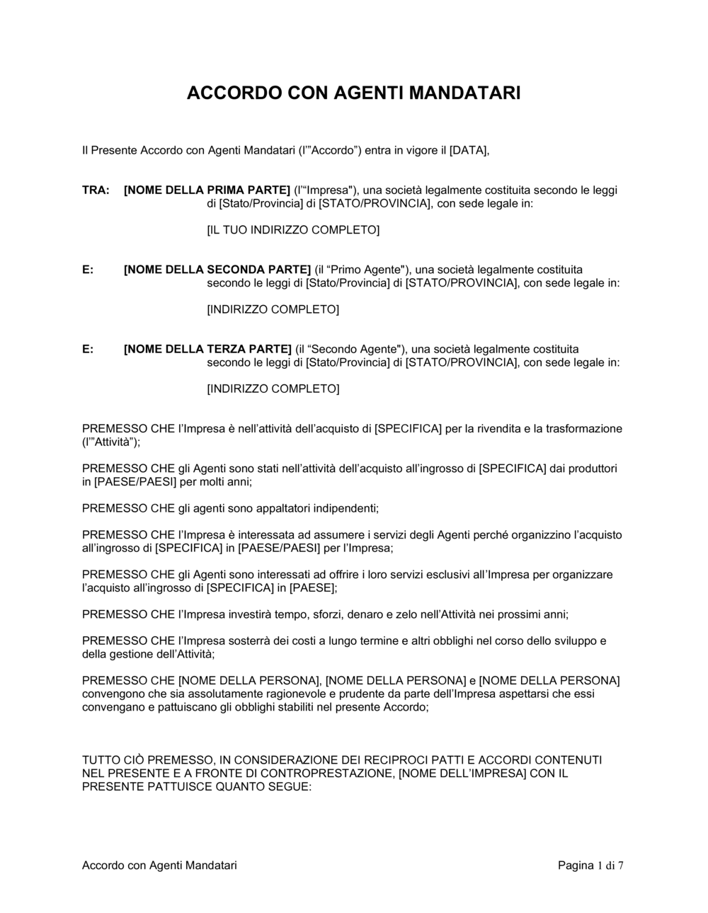 Business-in-a-Box's Accordo con agenti mandatari