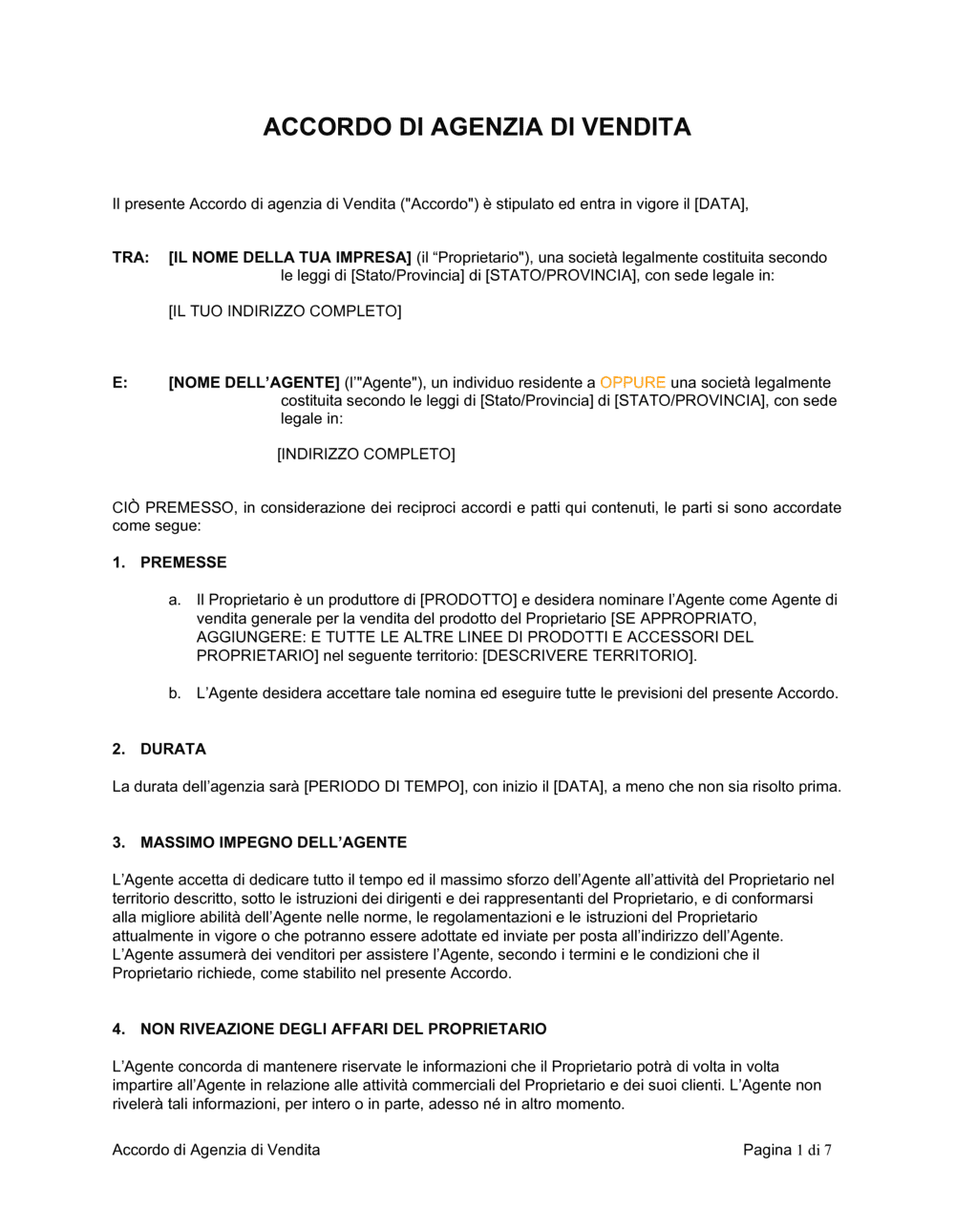 Business-in-a-Box's Accordo di agenzia di vendita