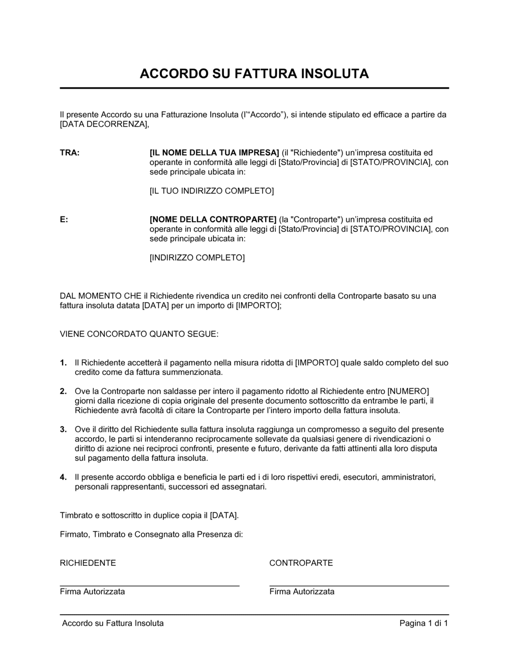 Business-in-a-Box's Accordo di compromesso su fattura insoluta