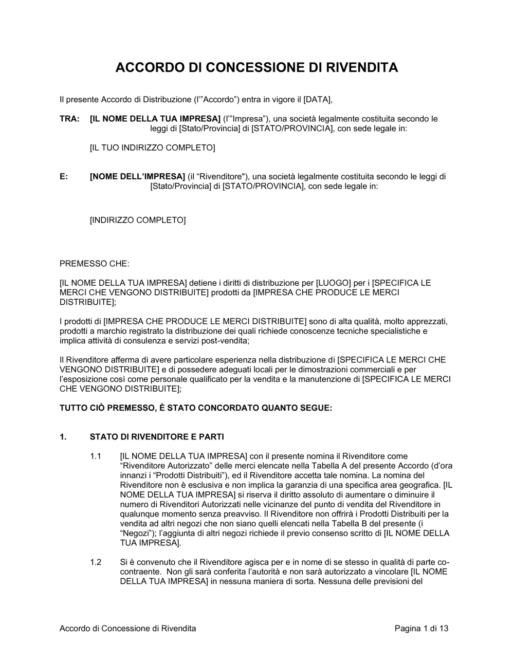 Business-in-a-Box's Accordo di concessione di vendita
