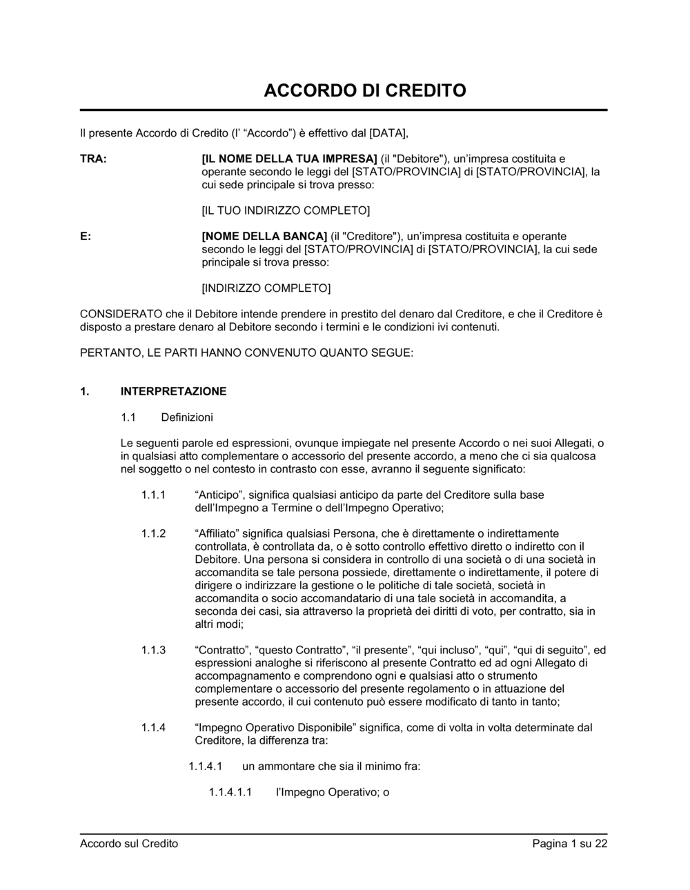 Business-in-a-Box's Accordo di credito