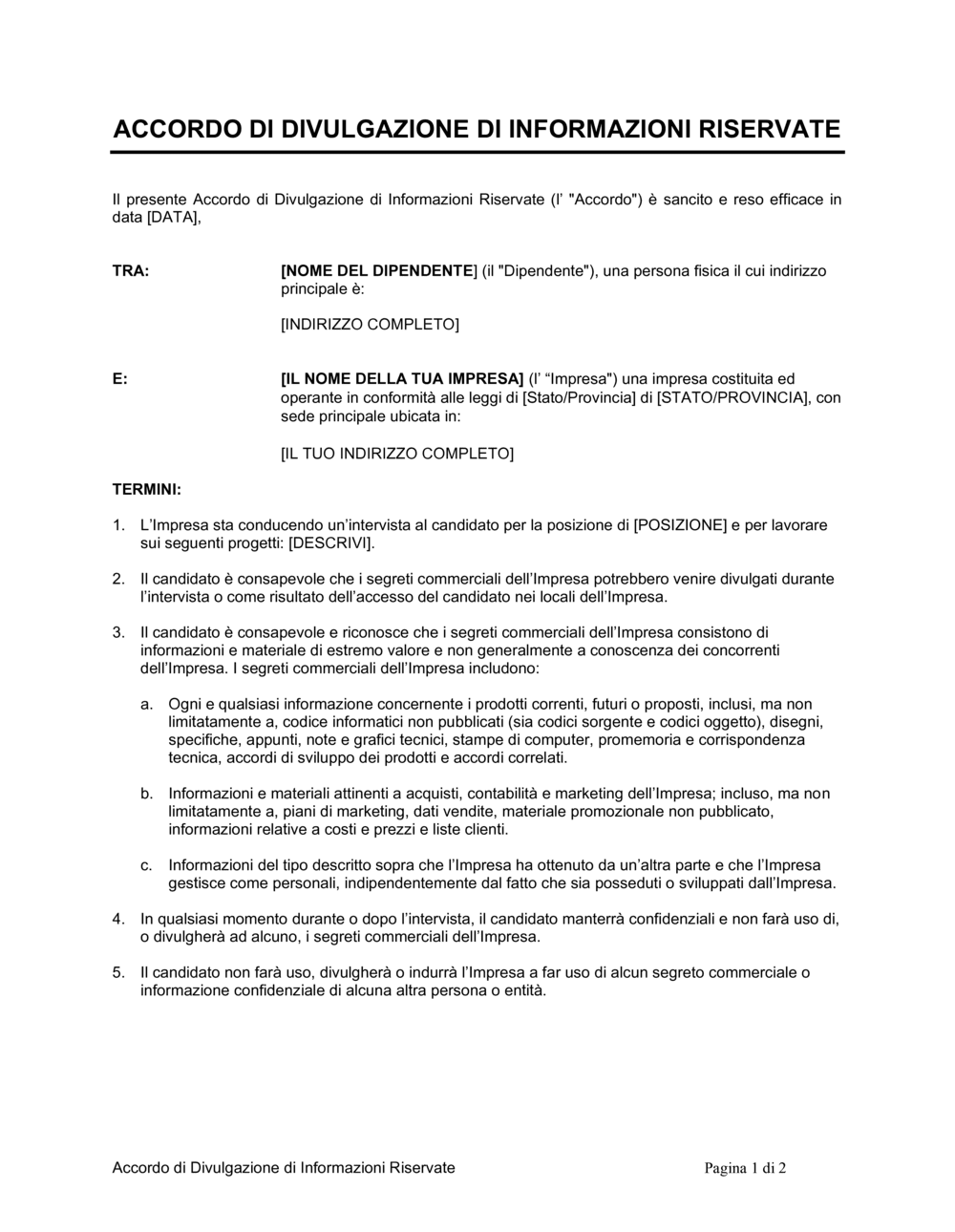 Business-in-a-Box's Accordo di divulgazione di informazioni riservate