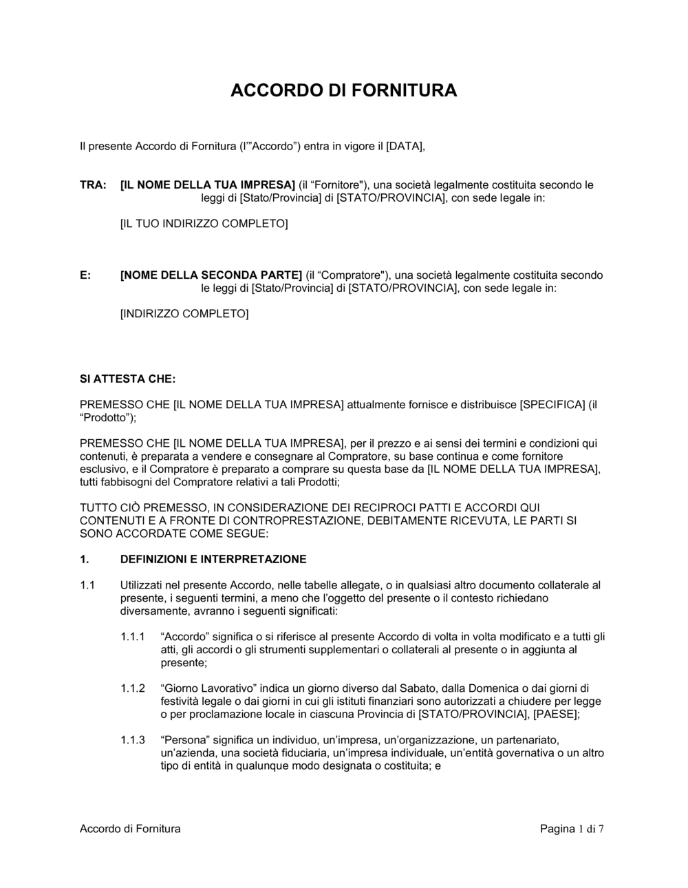 Business-in-a-Box's Accordo di fornitura