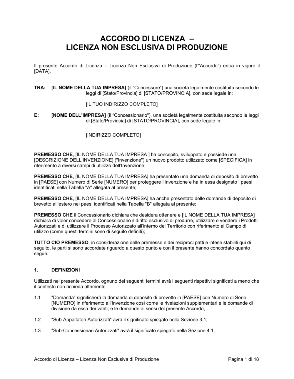Business-in-a-Box's Accordo di licenza- licenza non esclusiva di produzione