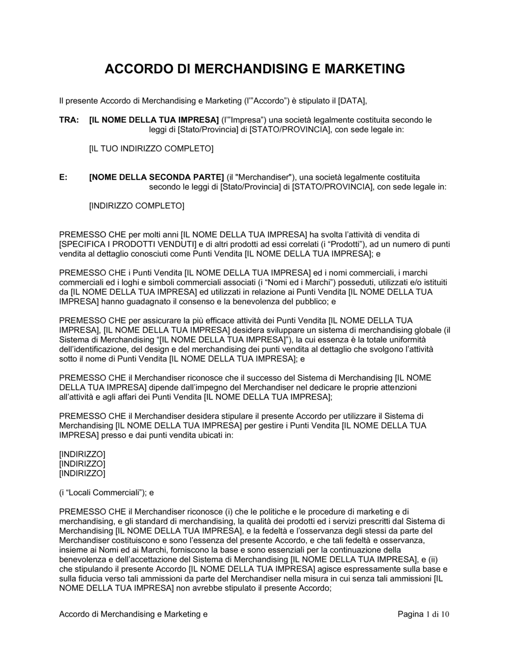 Business-in-a-Box's Accordo di merchandising e marketing