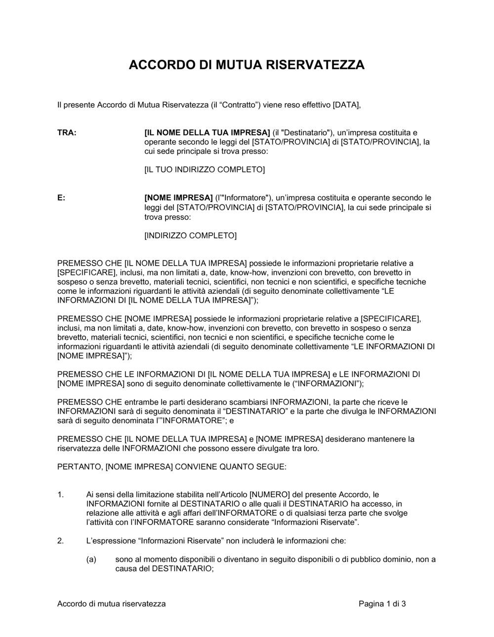 Business-in-a-Box's Accordo di mutua riservatezza