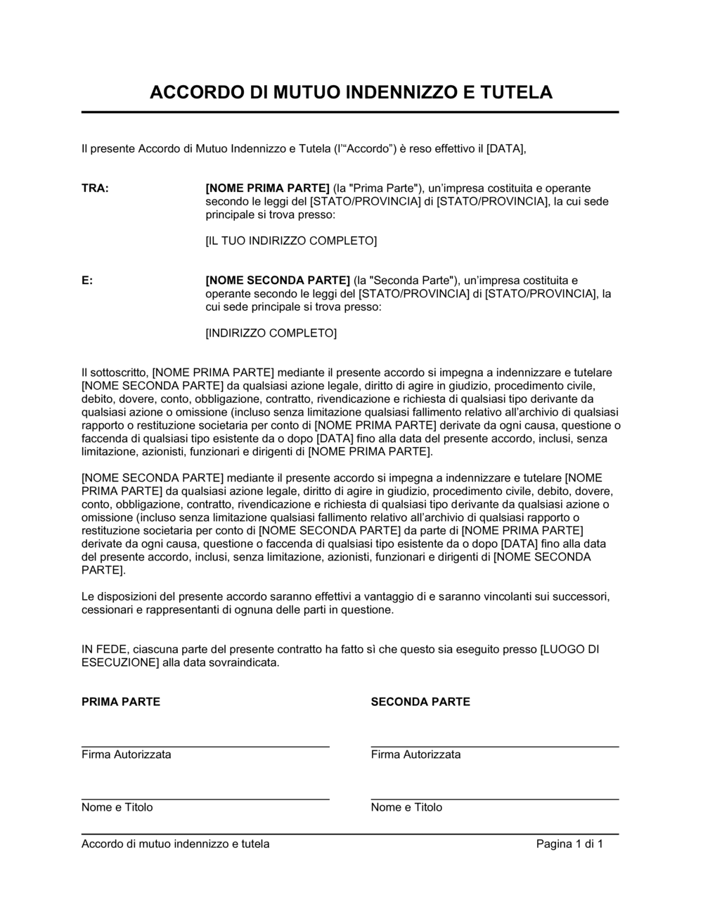 Business-in-a-Box's Accordo di mutuo indennizzo e tutela