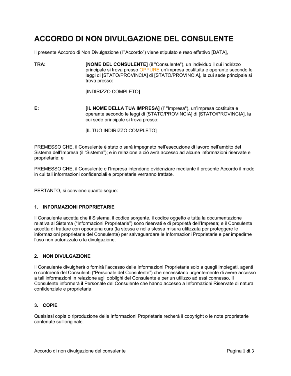 Business-in-a-Box's Accordo di non divulgazione del consulente