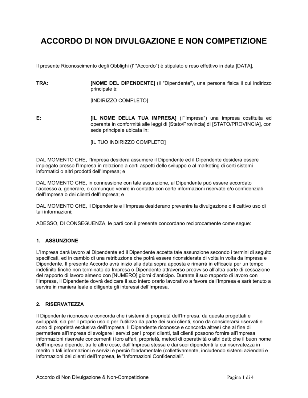 Business-in-a-Box's Accordo di non divulgazione e non competizione