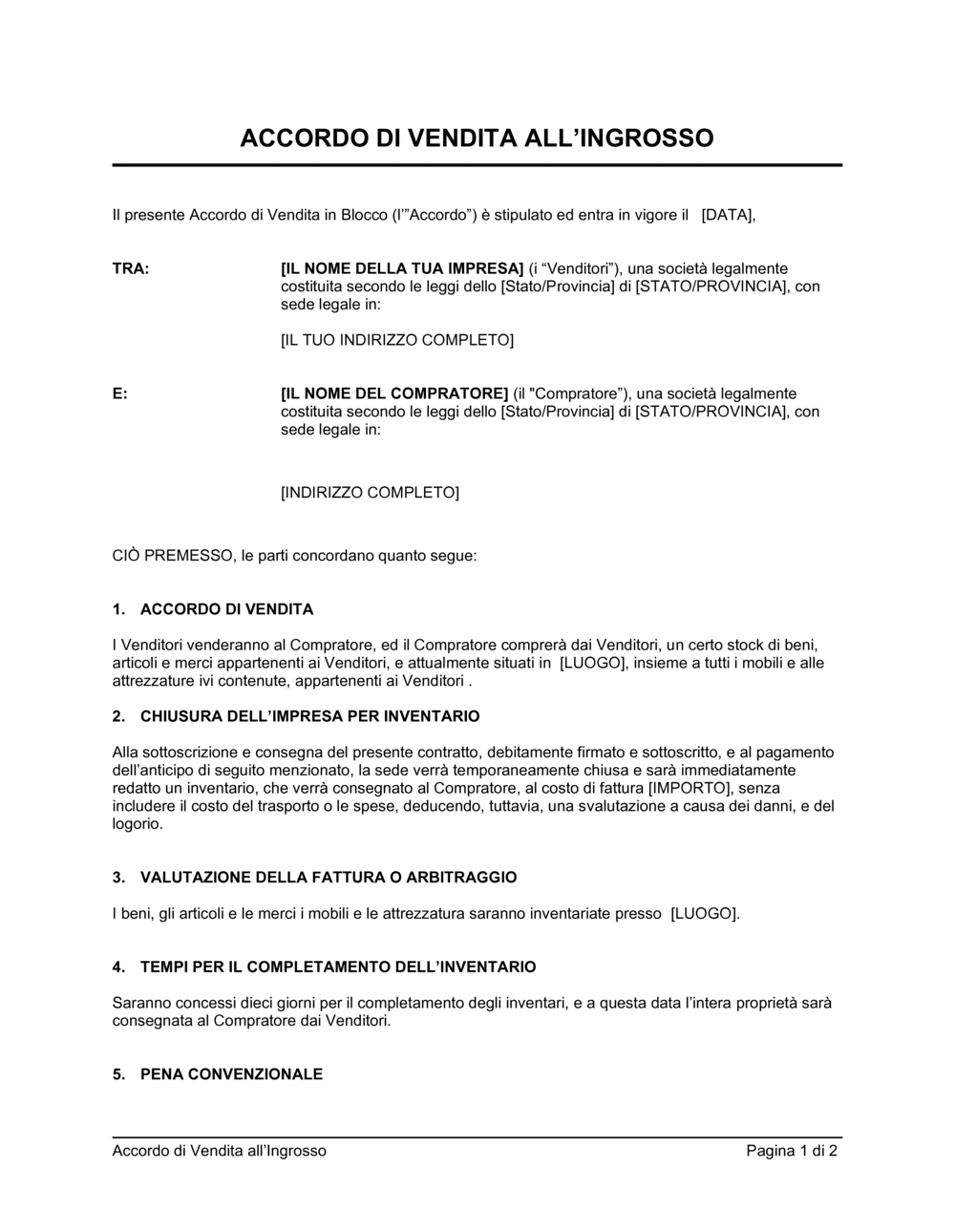 Business-in-a-Box's Accordo di vendita all'ingrosso