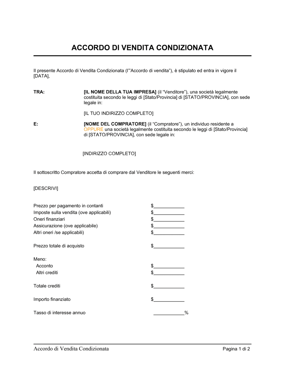 Business-in-a-Box's Accordo di vendita condizionata