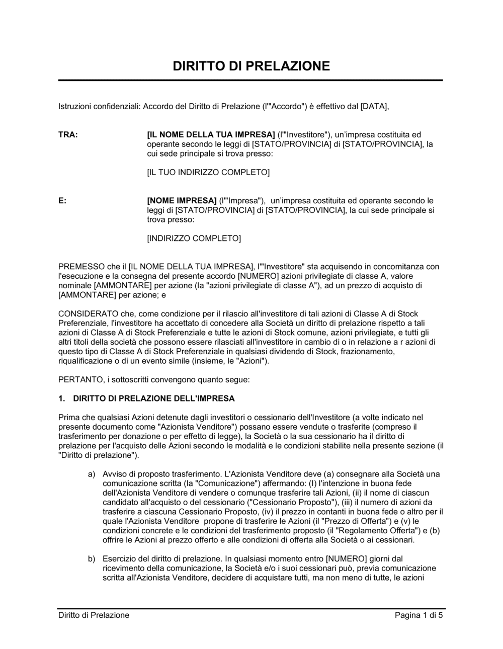 Business-in-a-Box's Accordo diritto di prelazione