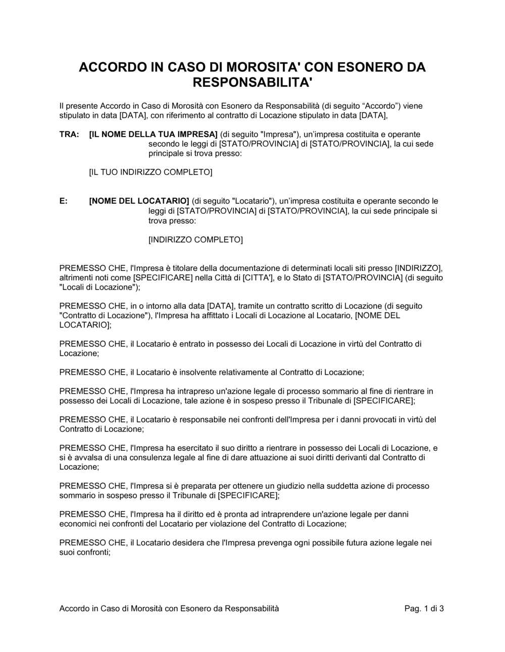 Business-in-a-Box's Accordo in caso di morosità con esonero responsabilità