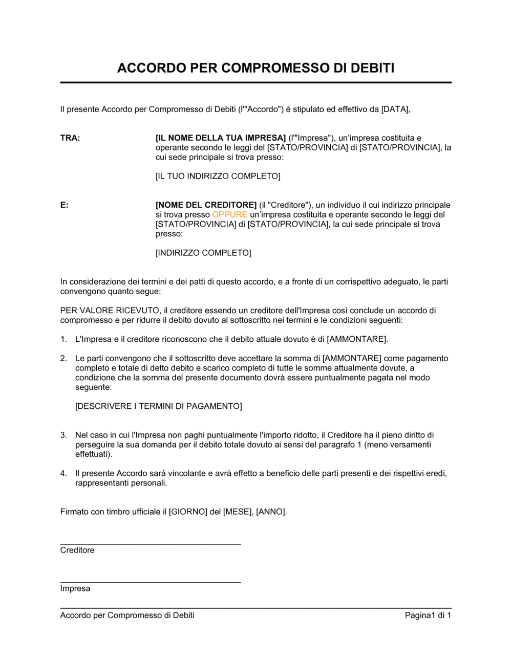 Business-in-a-Box's Accordo per compromesso di debiti