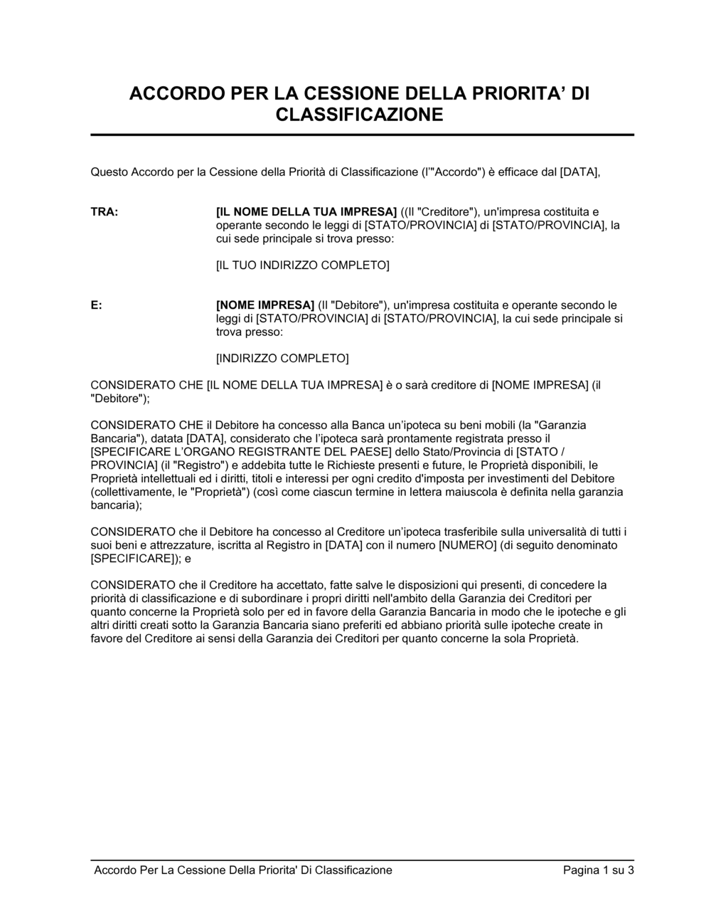 Business-in-a-Box's Accordo per la cessione priorità di classificazione