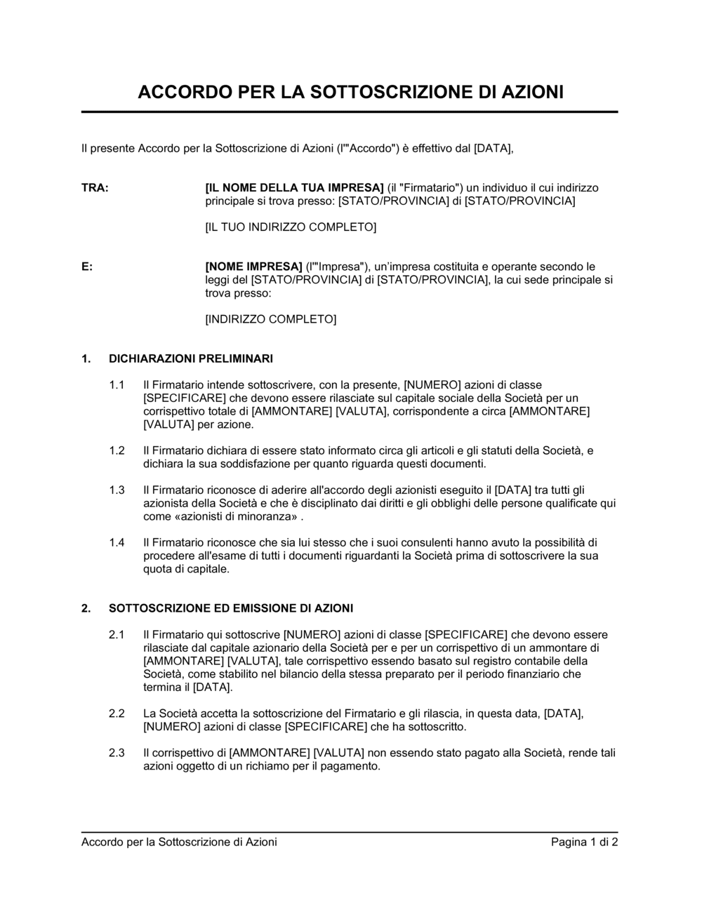 Business-in-a-Box's Accordo per la sottoscrizione di azioni