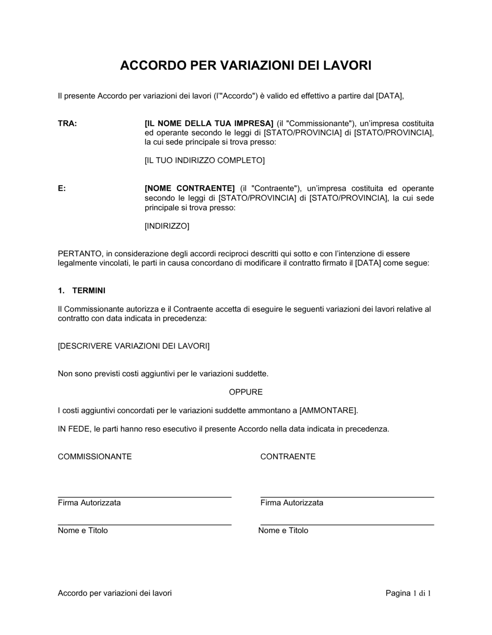 Business-in-a-Box's Accordo per variazioni dei lavori