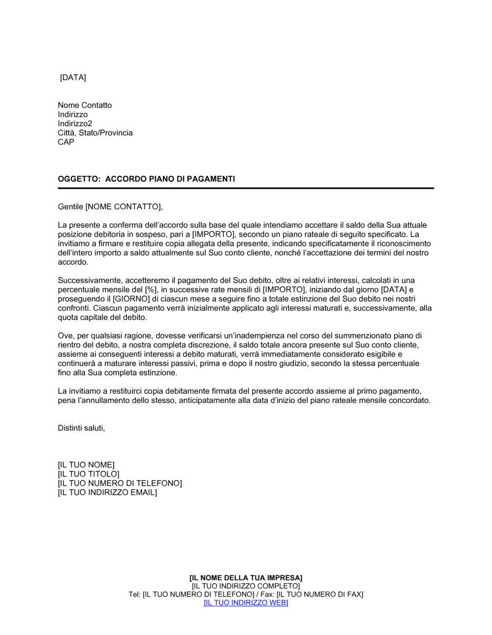 Business-in-a-Box's Accordo piano di pagamenti