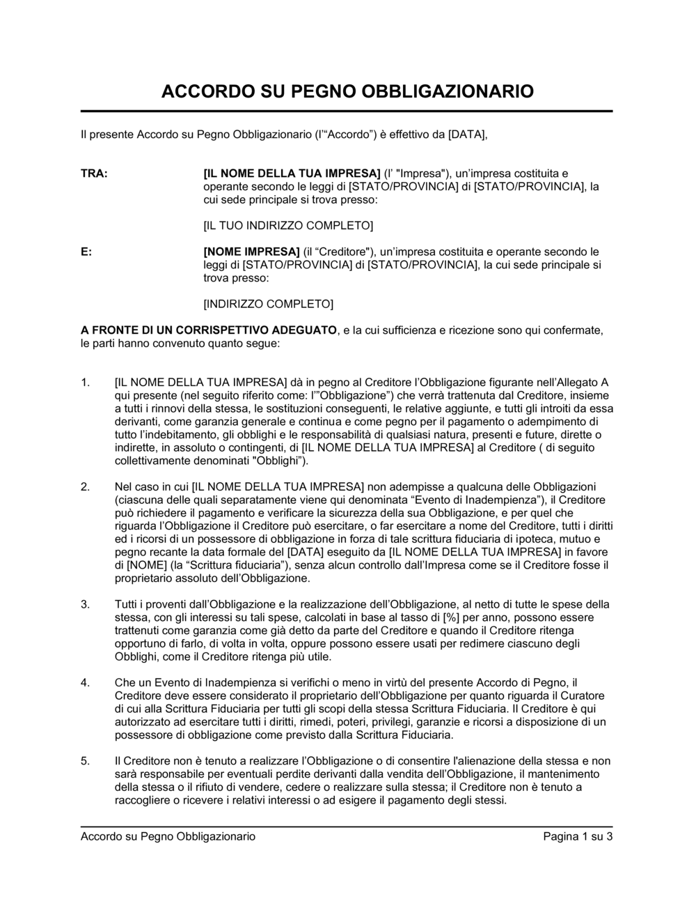 Business-in-a-Box's Accordo su pegno obbligazionario
