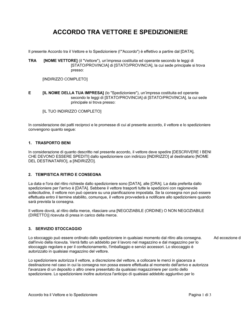 Business-in-a-Box's Accordo tra vettore e spedizioniere