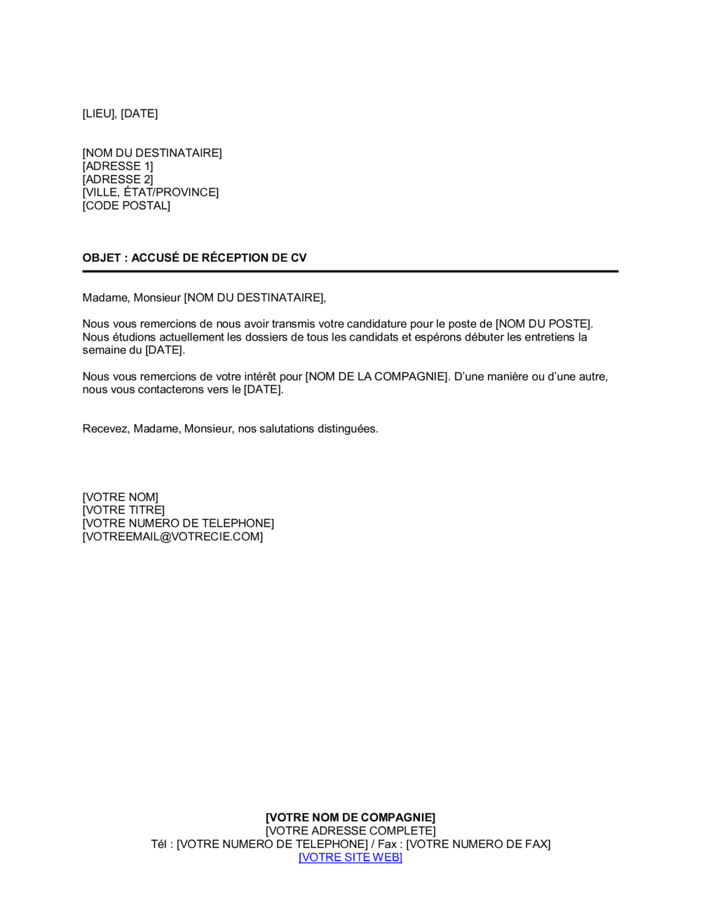 Accusé de réception de CV