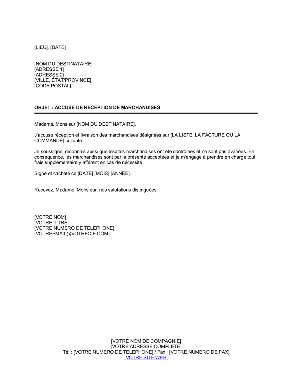 Business-in-a-Box's Accusé de réception de marchandises
