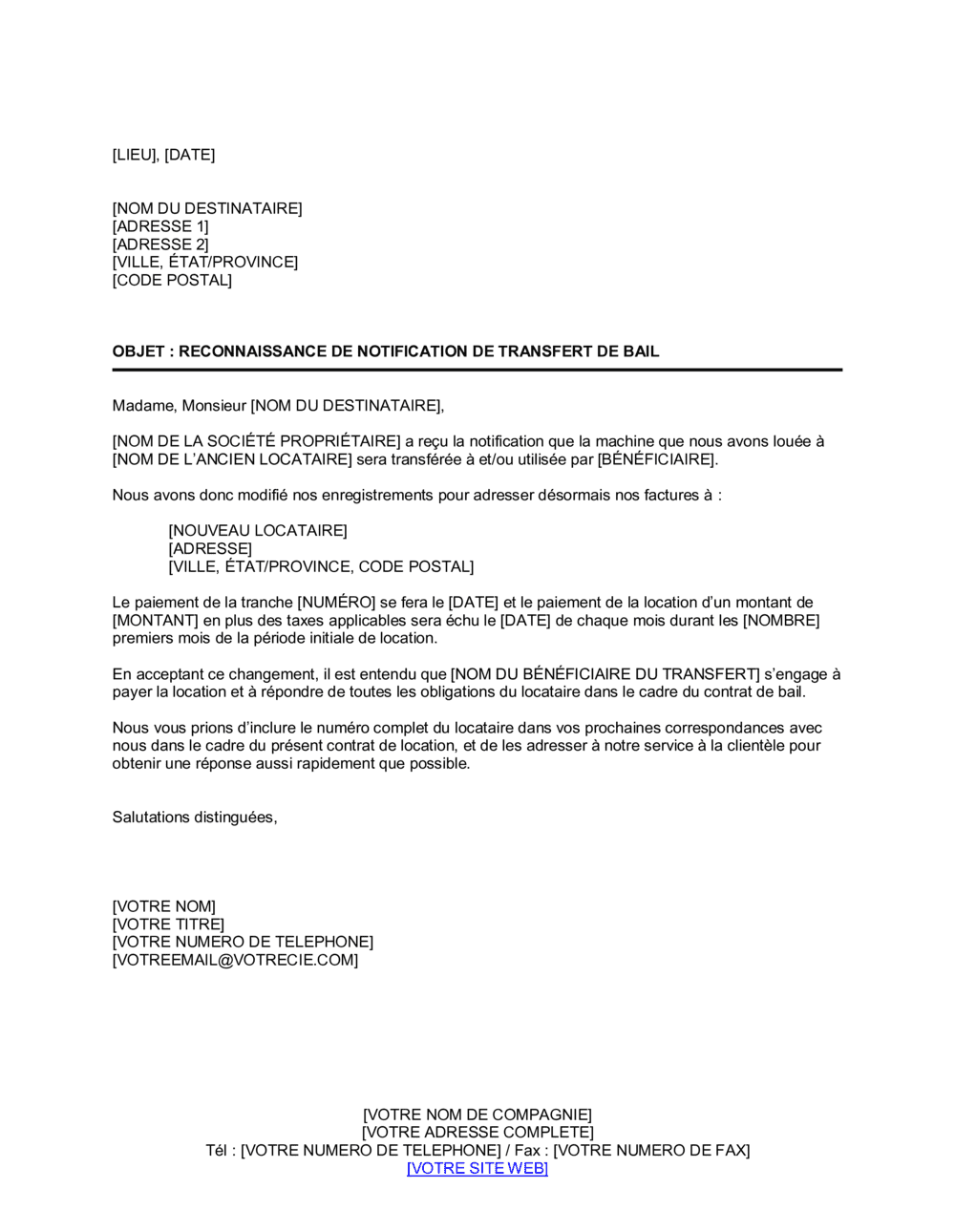 Business-in-a-Box's Accusé de réception de notification de transfert d'équipement