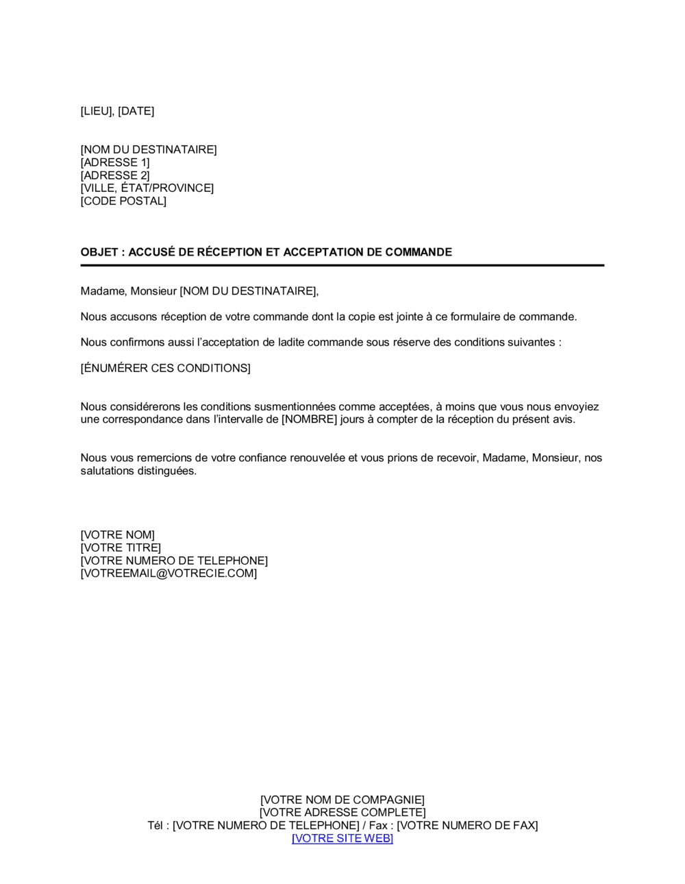 Accusé de réception et acceptation de commande