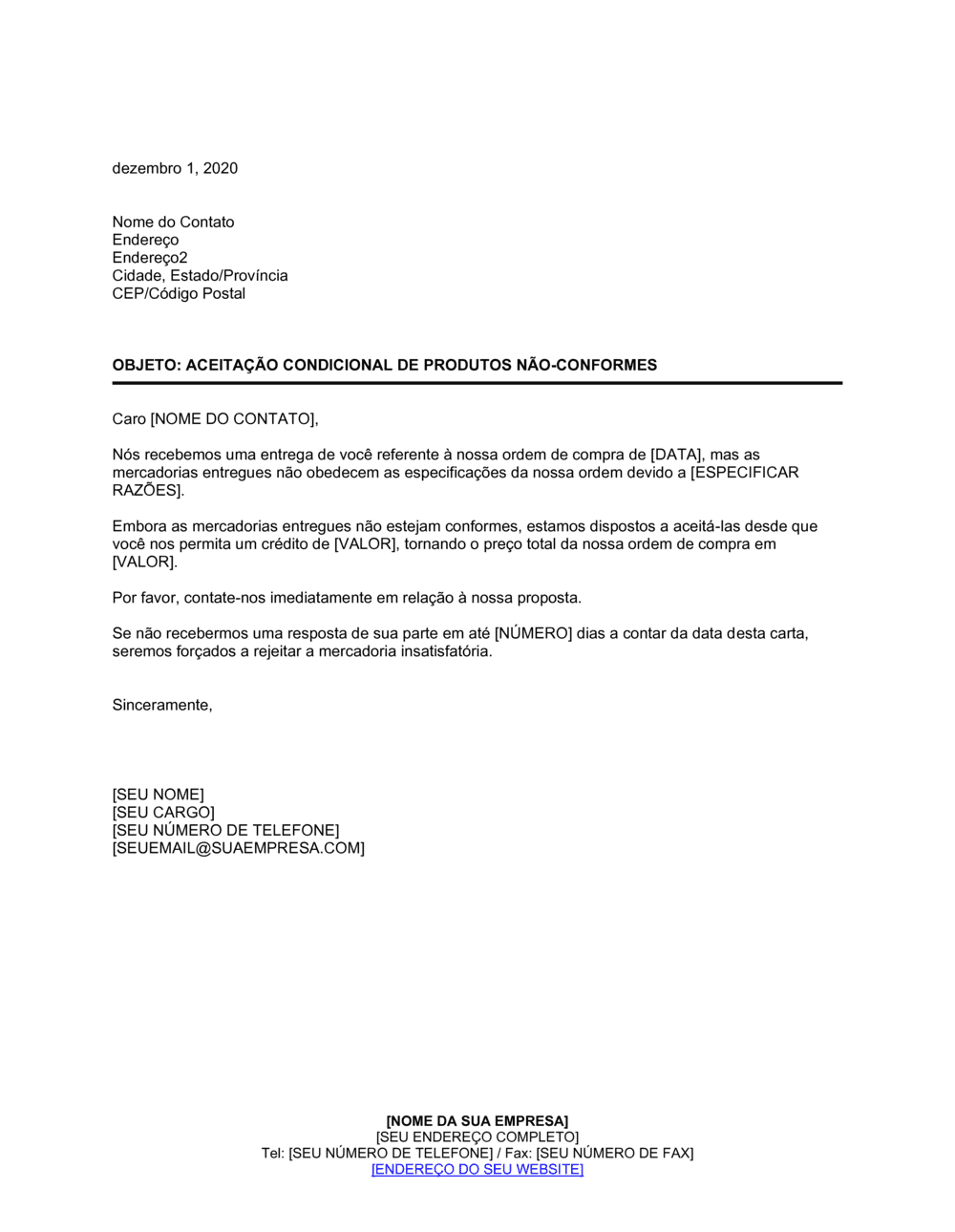 Business-in-a-Box's Aceitação Condicional de Bens em Não-Conformidade