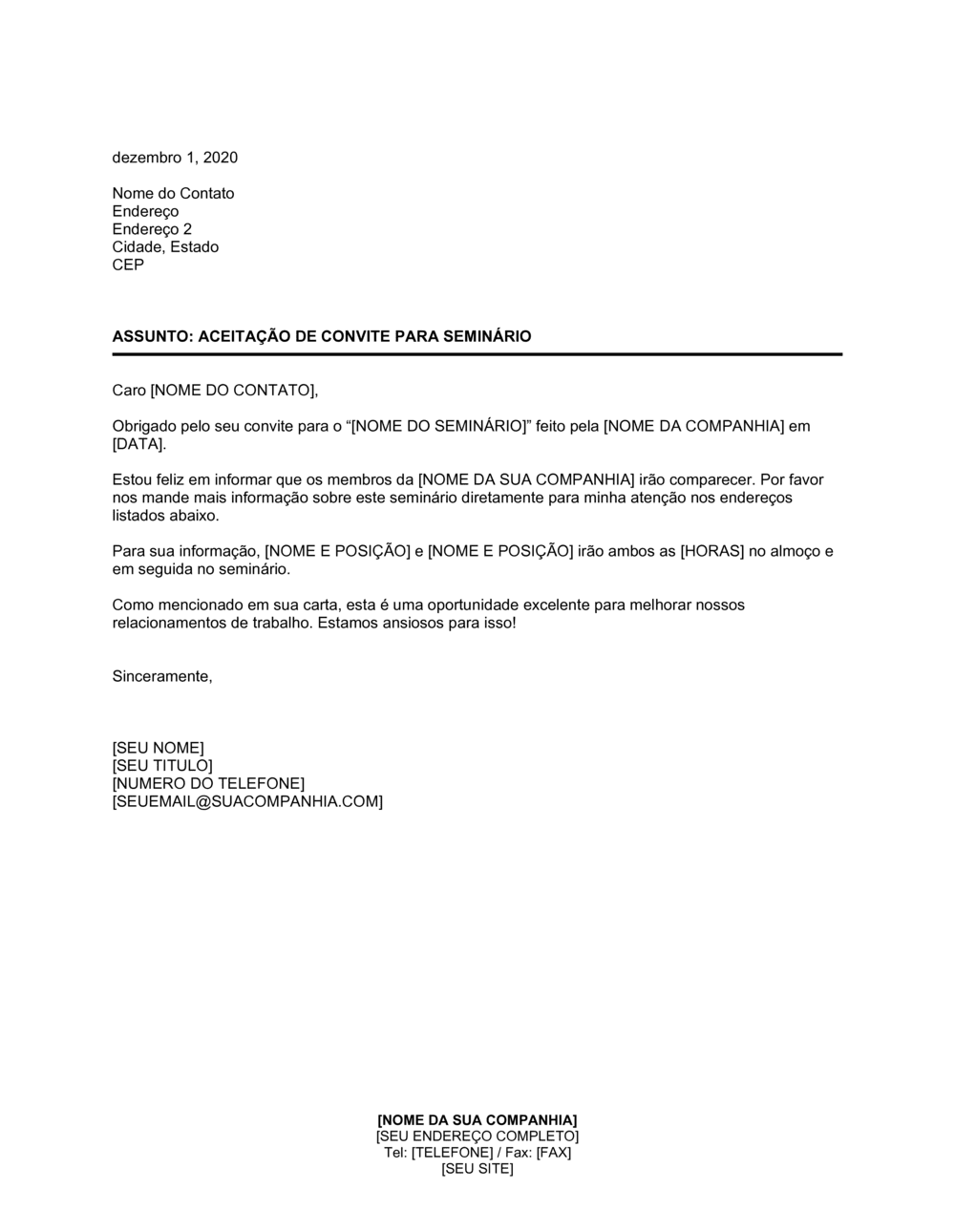 Business-in-a-Box's Aceitação de Convite para Seminário