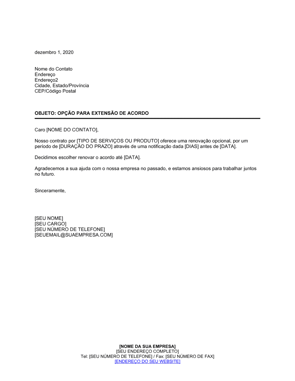 Business-in-a-Box's Aceitação de Opção de Extensão de Acordo