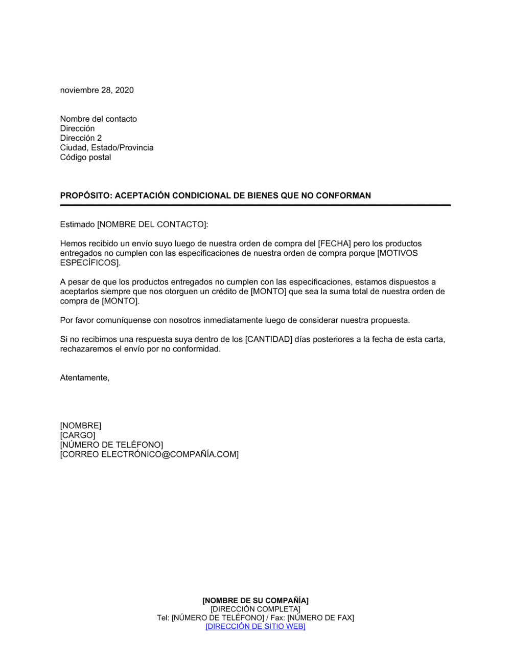 Business-in-a-Box's Aceptación condicional de bienes que no conforman