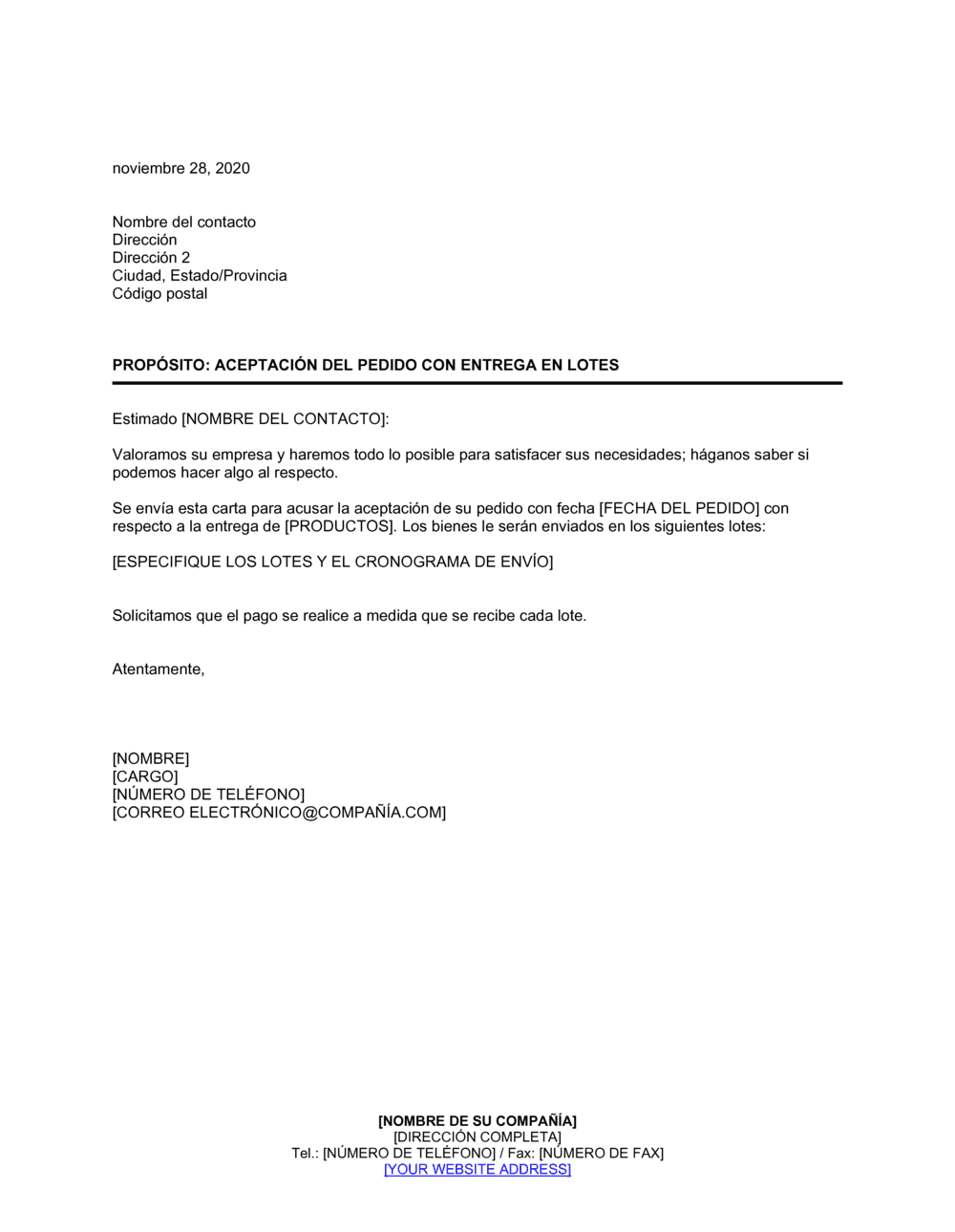 Business-in-a-Box's Aceptación de pedido con entrega en lotes