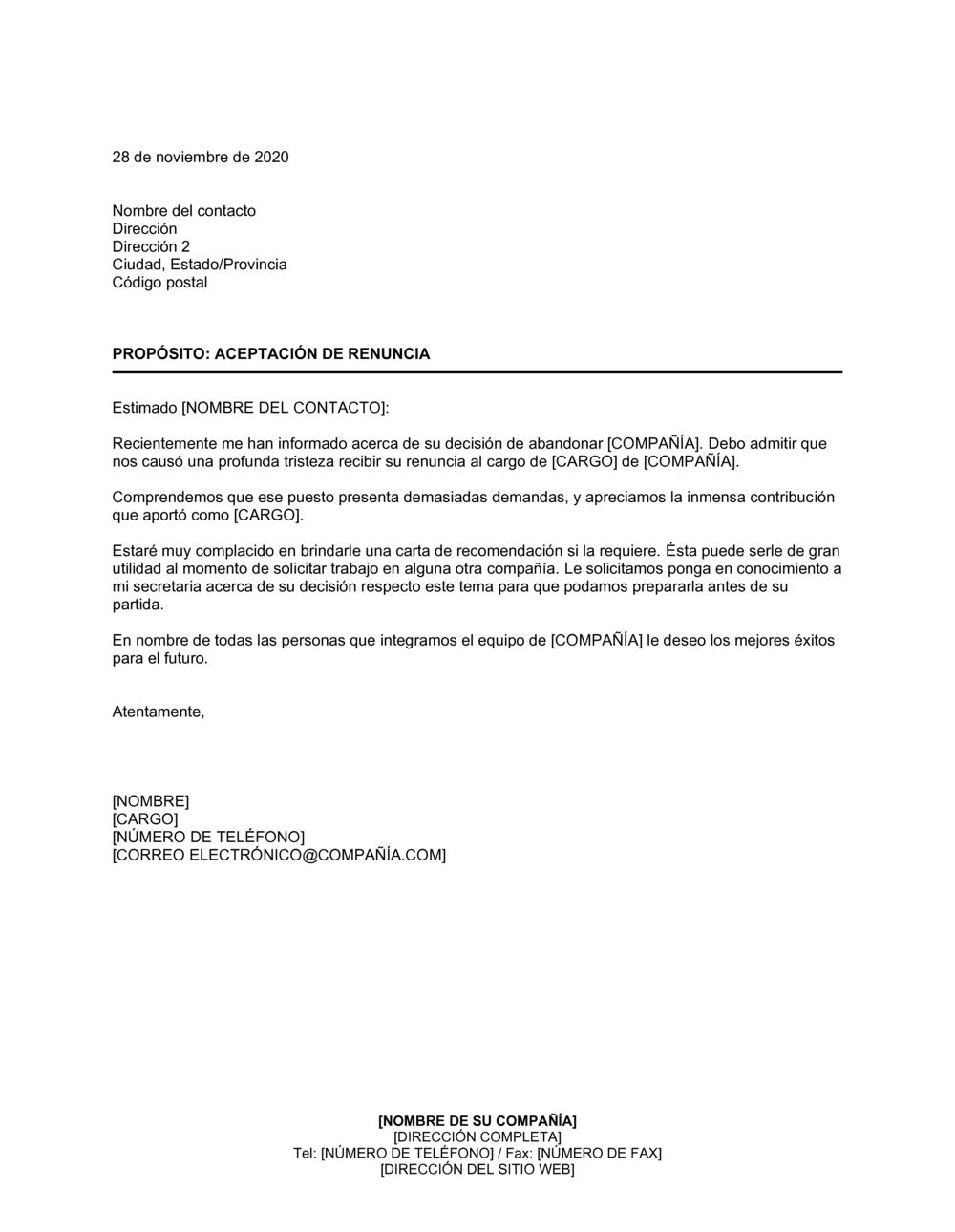 Business-in-a-Box's Aceptación de renuncia