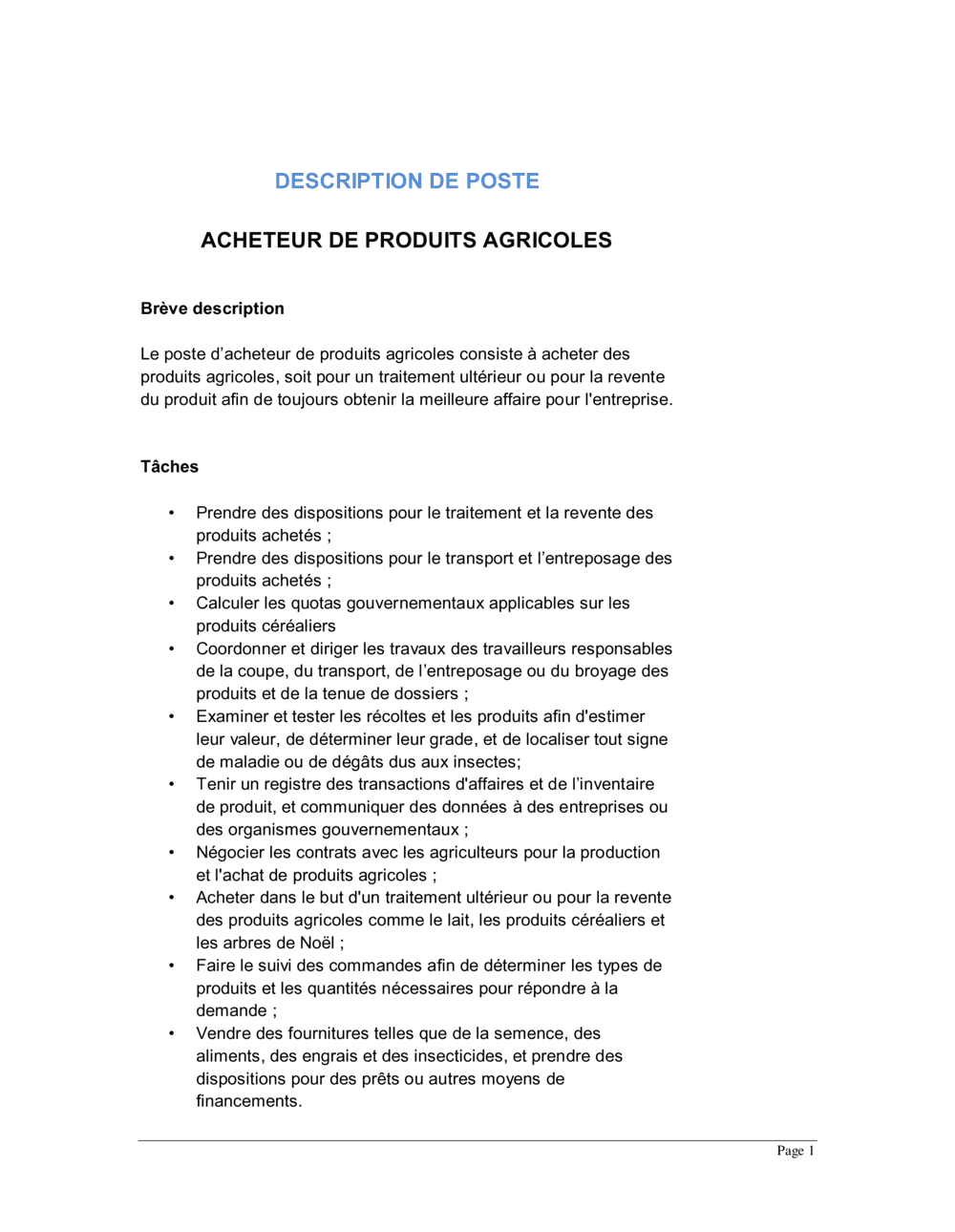 Business-in-a-Box's Acheteur de produits agricoles