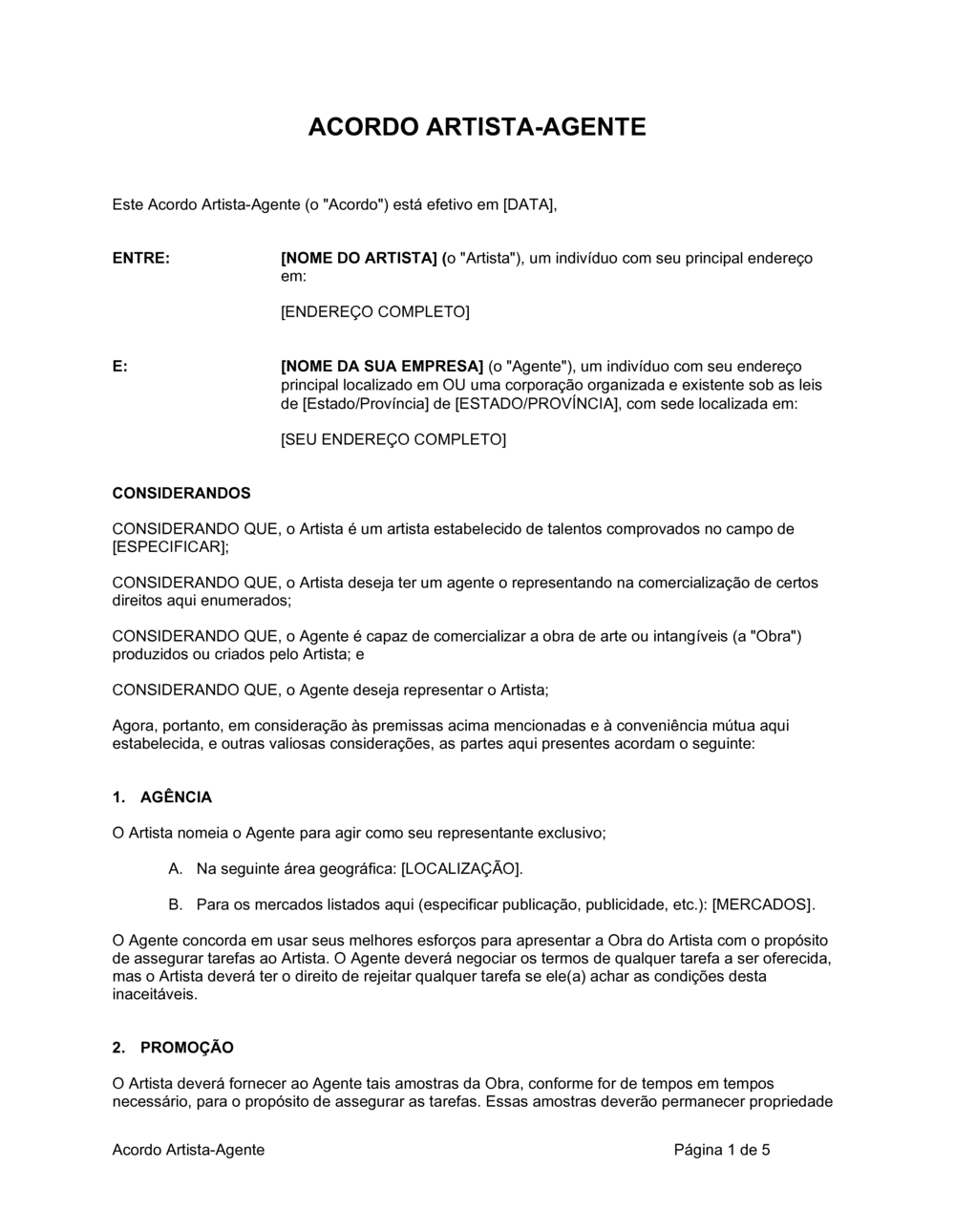 Business-in-a-Box's Acordo de Artista-Agente