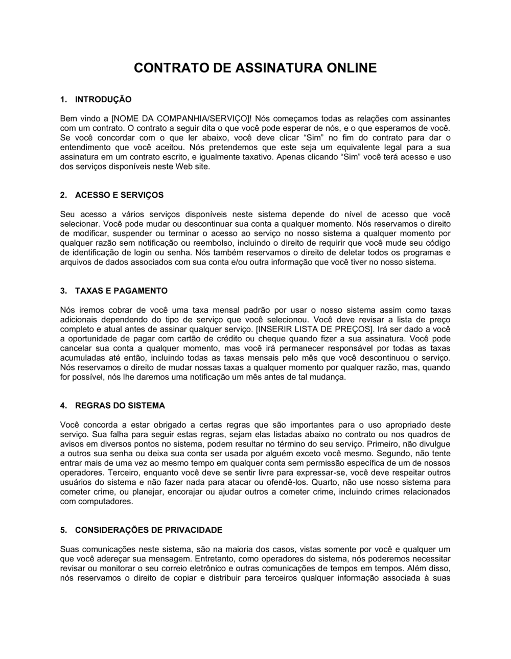 Business-in-a-Box's Acordo de Assinatura Online