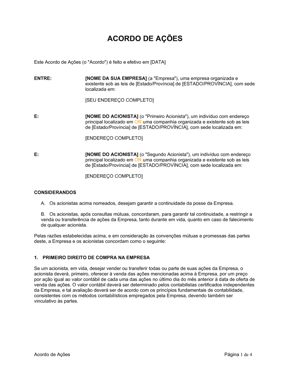 Business-in-a-Box's Acordo de ações