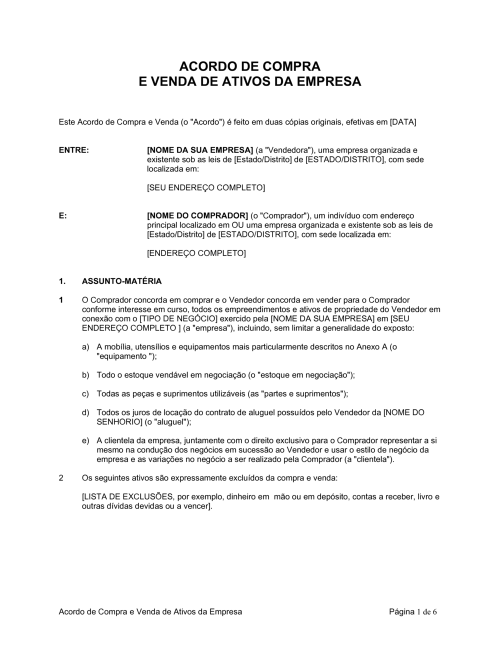 Business-in-a-Box's Acordo de Compra e Venda de Ativos do Negócio