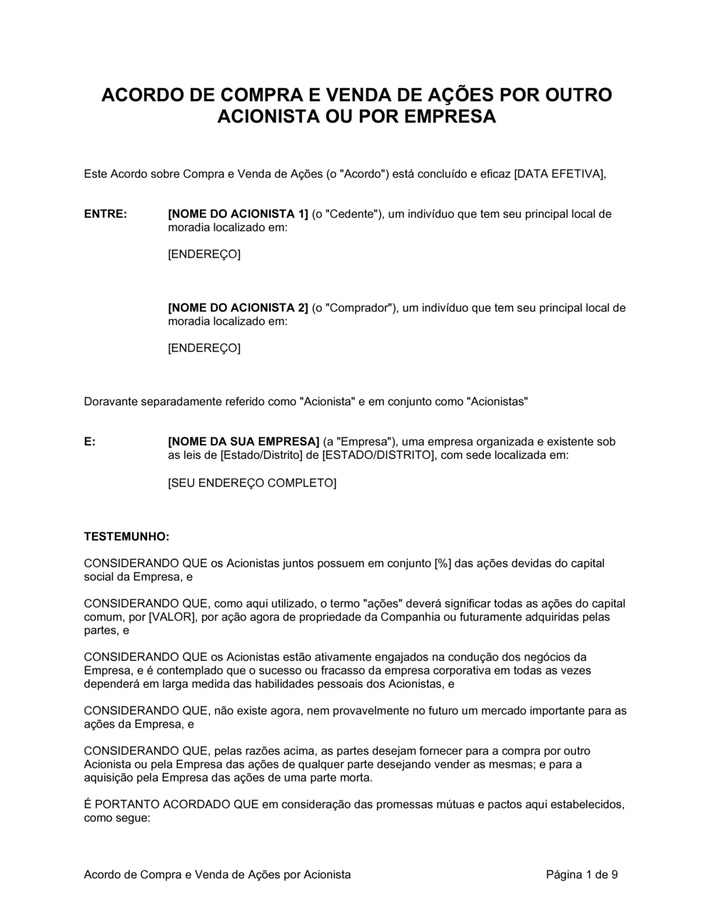 Business-in-a-Box's Acordo de Compra e Venda de Ações pelo Acionista