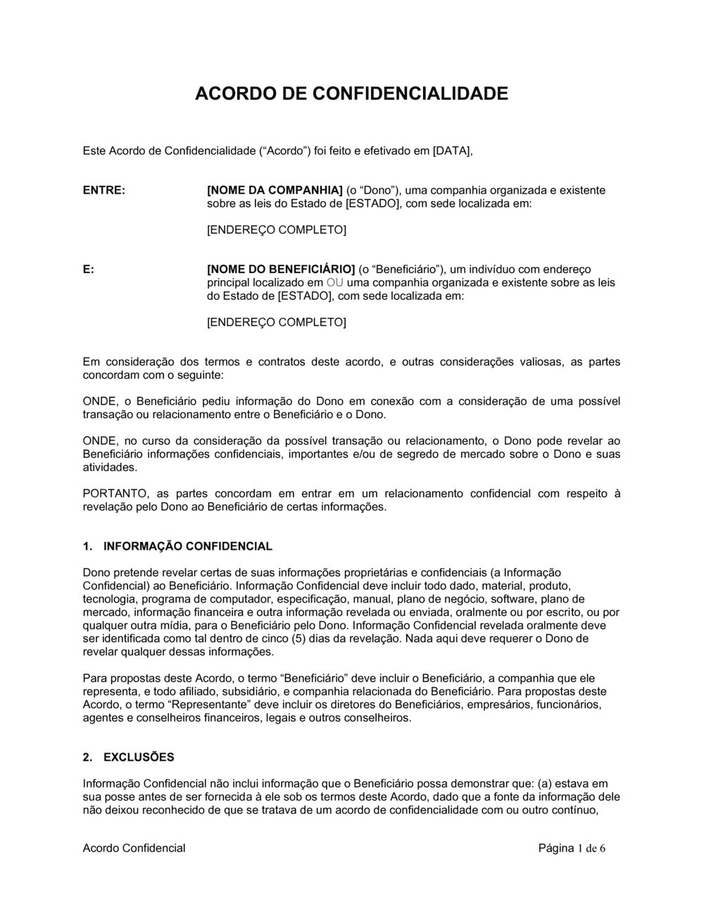 Business-in-a-Box's Acordo de Confidencialidade