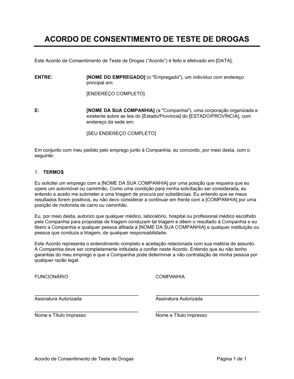 Business-in-a-Box's Acordo de Consentimento de Testes de Drogas