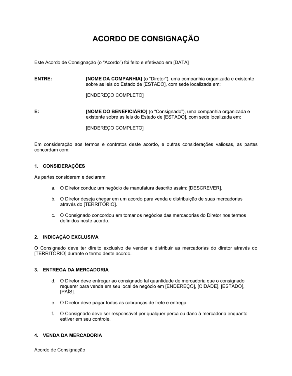 Business-in-a-Box's Acordo de Consignação